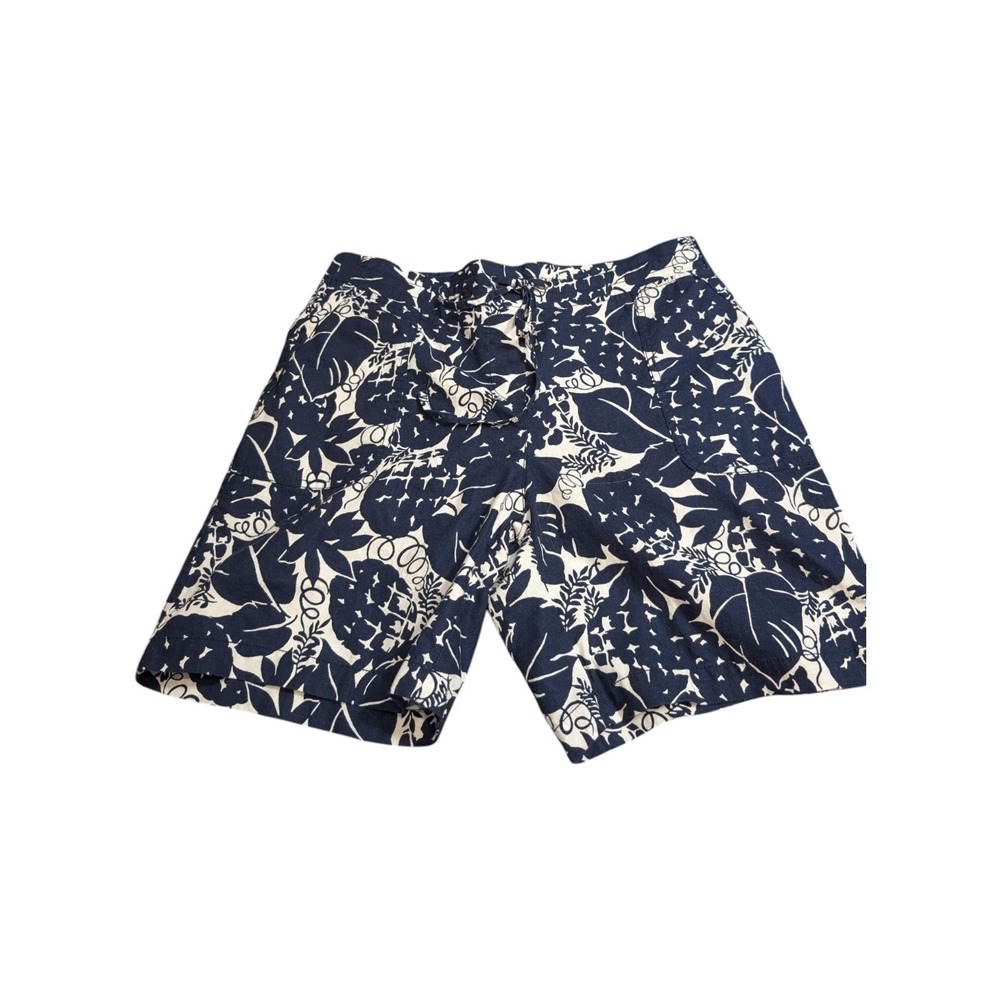 Talbots Linen Cotton Tropical Pineapple Shorts Navy White Size 8 Drawstring